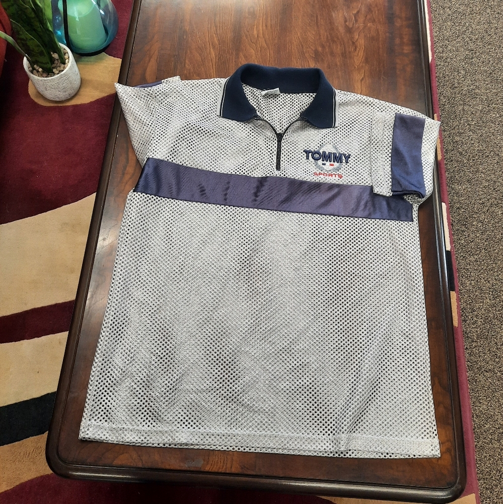 Tommy Hilfiger Navy and White Mesh Polo